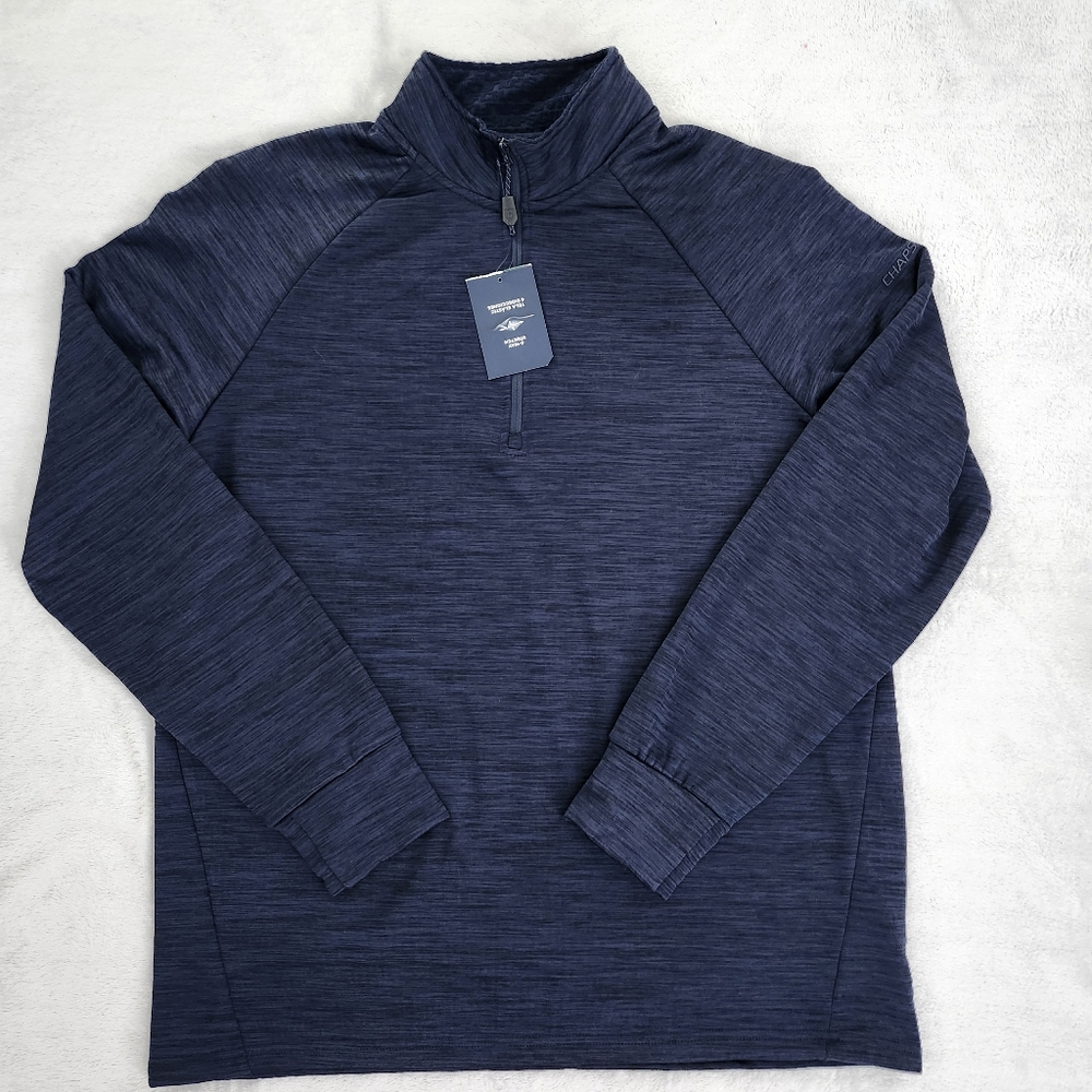 CHAPS Men's Heathered Navy Quarter-Zip Pullover Golf Sweater‎ Large NWT